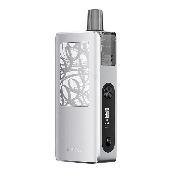 VooPoo Doric Go Pod Kit silber mit graviertem Gehäuse und seitlichem Display