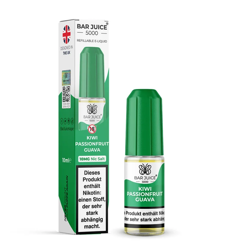 Bar Juice 5000 Kiwi Passionfruit Guava Nikotinsalz-Liquid 10ml – grüne Flasche mit Verpackung