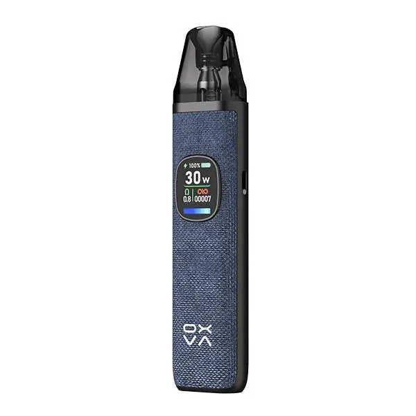 Oxva Xlim Pro 2 Kit in Blue Jeans mit Stofftextur und farbigem OLED-Display, Frontansicht