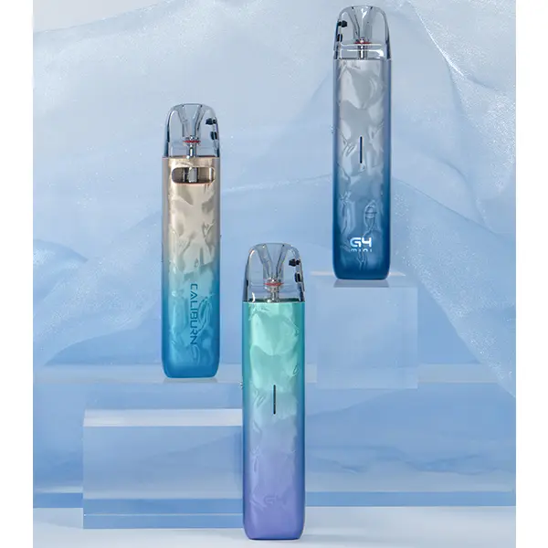 Uwell Caliburn G4 Mini Pod Kit in drei Farbvarianten – Blau-Grün, Türkis und Blau-Violett mit Farbverlauf, stehend