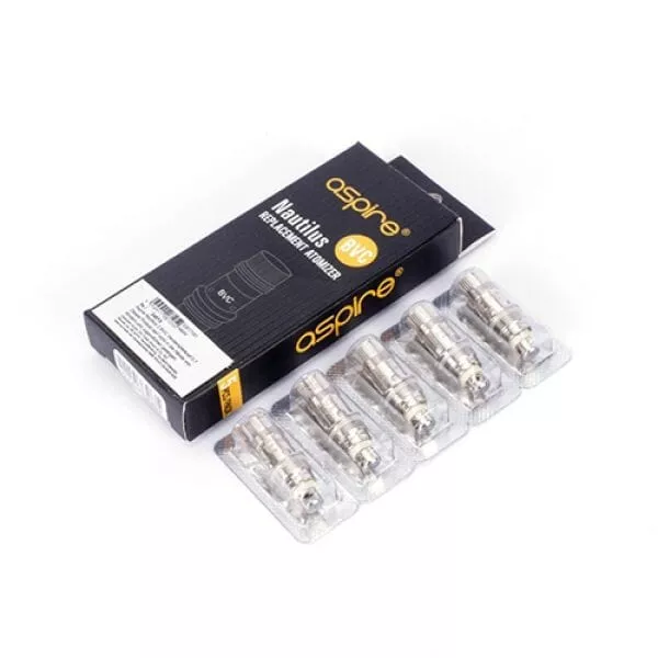 5x Aspire Nautilus BVC Verdampferkopf, schwarze Verpackung mit fünf silbernen Coils