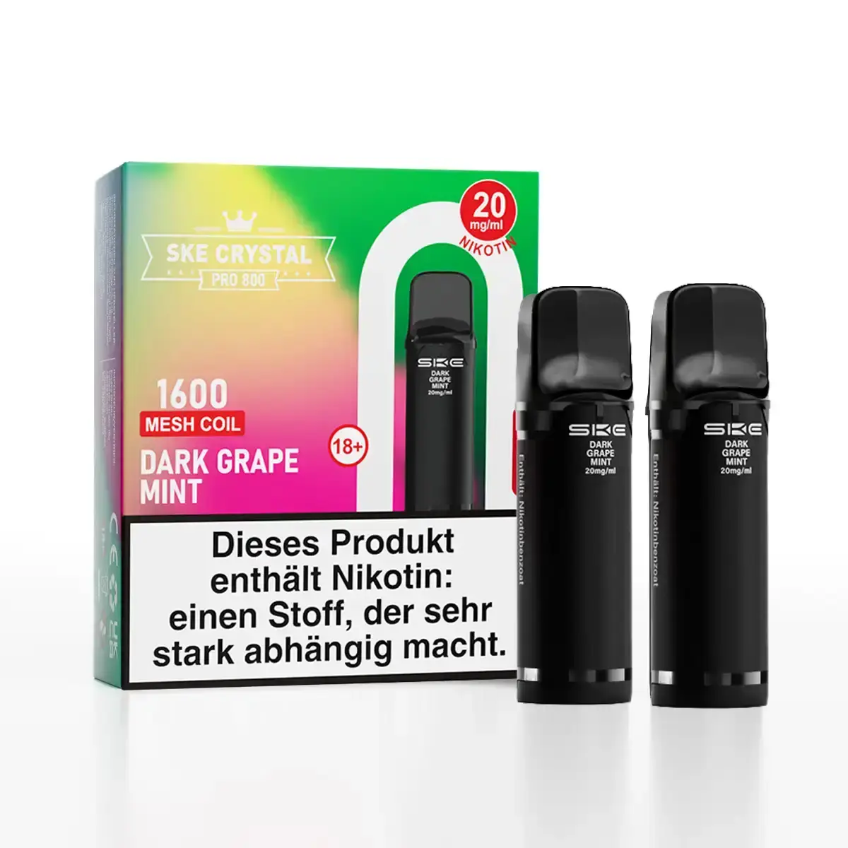 SKE Crystal 800 Pro Prefilled Pod Dark Grape Mint – 2er-Pack mit Verpackung, schwarze Pods, Geschmack Dark Grape Mint