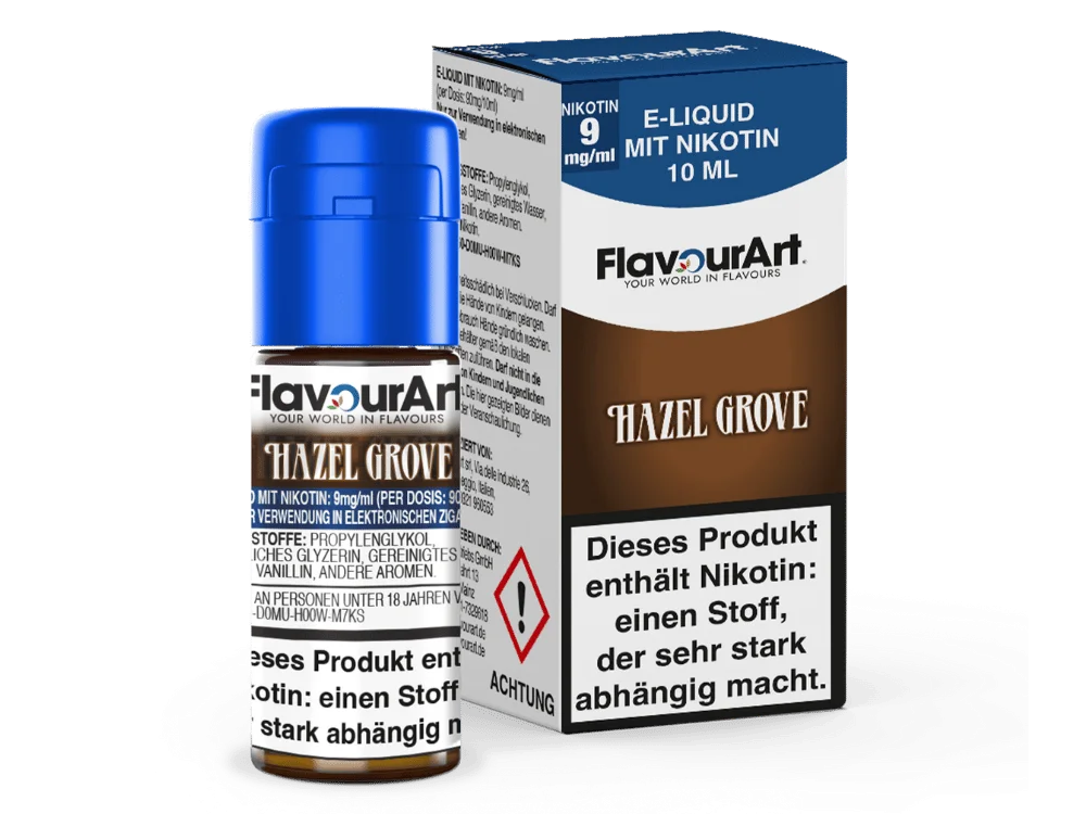 FlavourArt Hazel Grove 10ml Liquid 9 mg – dunkelbraune Flasche mit Schachtel, Nuss-Tabak-Aroma