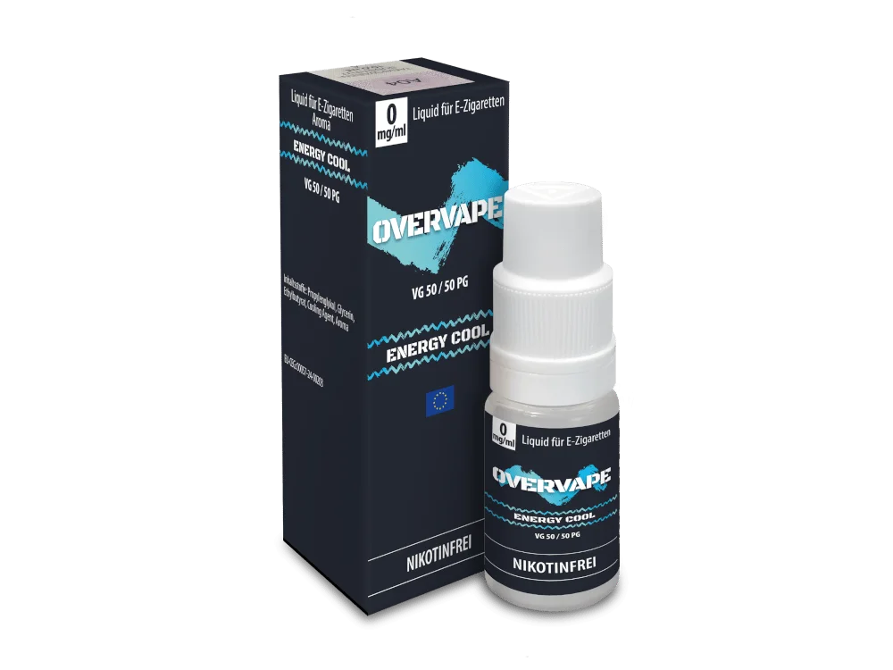 overvape_nicsalt_energy_cool_0mg_v2_1000x750.png Overvape Energy Cool Nikotinsalz-Liquid 10ml – Flasche und dunkle Box in Nahaufnahme, türkis-blaues Design