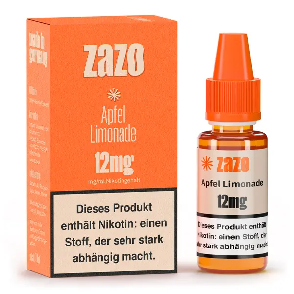 ZAZO Neo Apfel-Limonade 10ml Liquid 12mg – orange Verpackung mit Flasche, Frontansicht