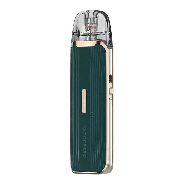 Vaporesso Luxe Q3 Pod Kit in Dunkelgrün mit Riffelstruktur und transparentem Pod, Frontansicht