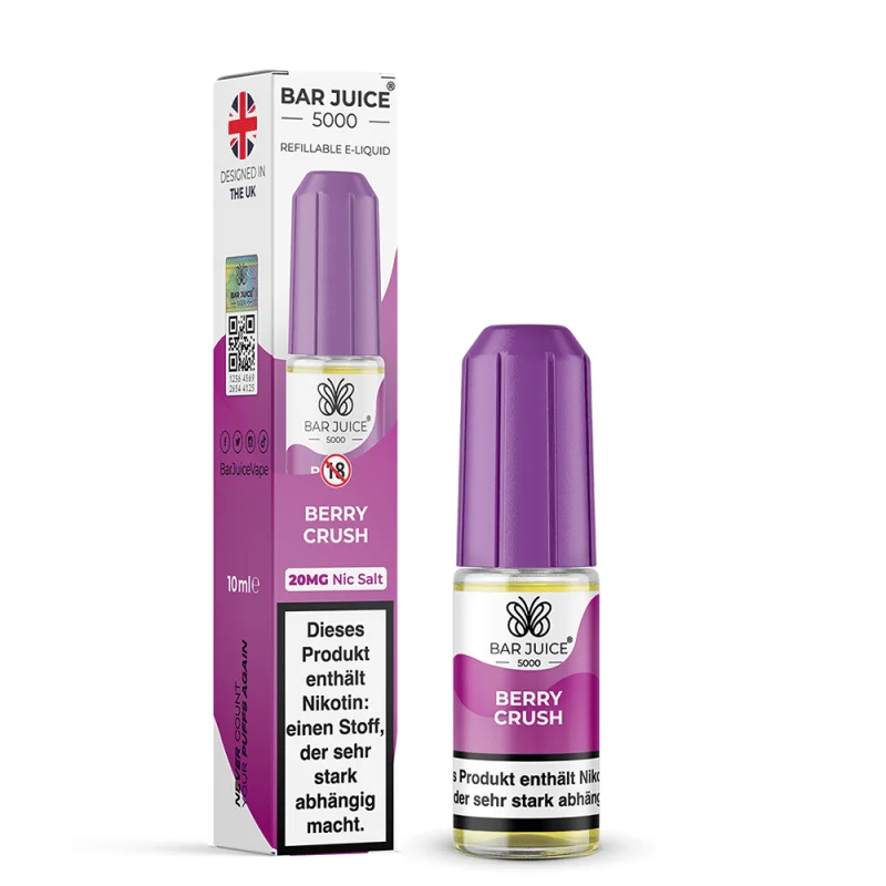 Bar Juice 5000 Berry Crush 10ml Nikotinsalz-Liquid – violette Flasche mit Verpackungskarton