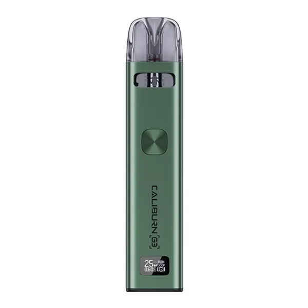 Uwell Caliburn G3 Pod Kit E-Zigarette in Grün, schlankes Gerät mit eingesetztem Pod, Frontansicht