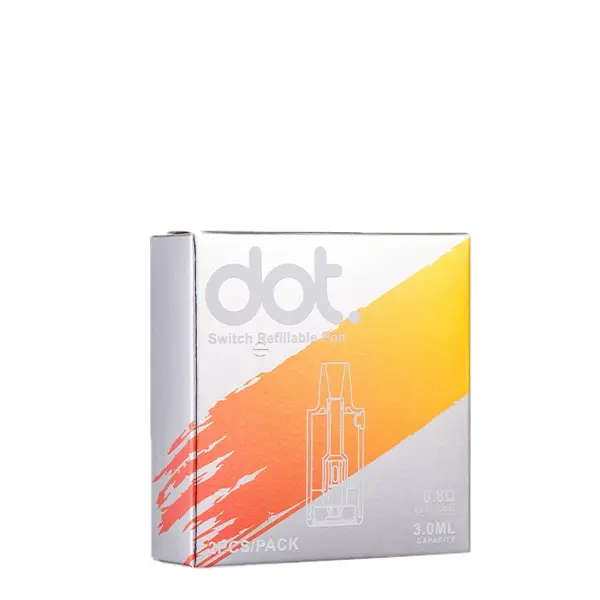 DotMod Switch R Ersatz-Pod 0,8 Ohm, orange-weiße Verpackungsschachtel mit Pod-Abbildungen, 2er-Pack