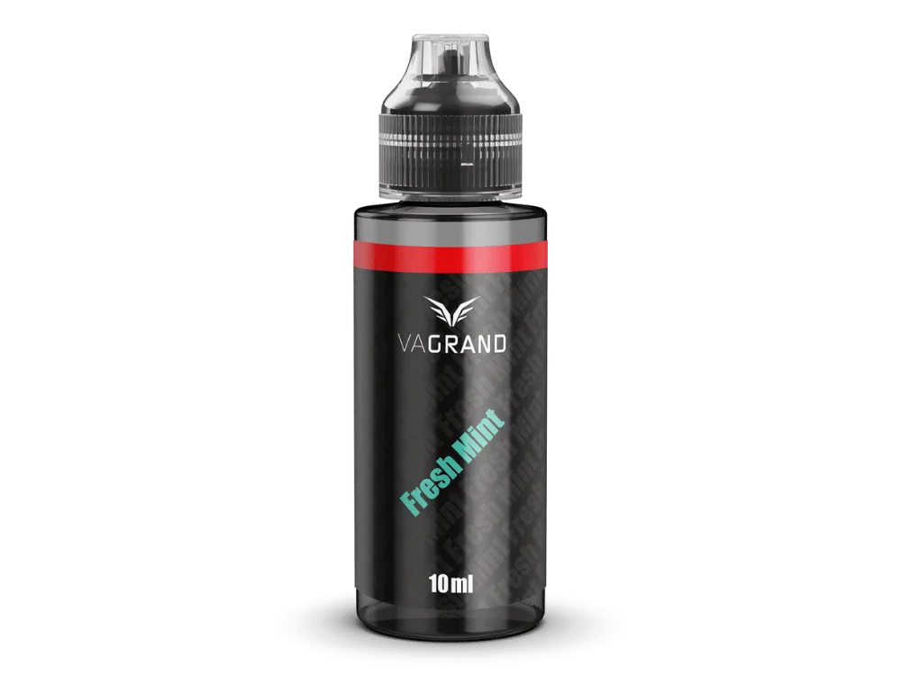 Vagrand Fresh Mint Longfill Flasche 10ml schwarz mit grün-rotem Schriftzug