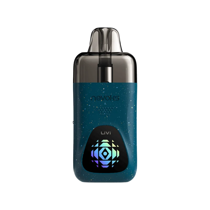 Nevoks LiVi Pod Kit E-Zigarette in Blau mit beleuchtetem Display und aufgestecktem Pod, Frontansicht