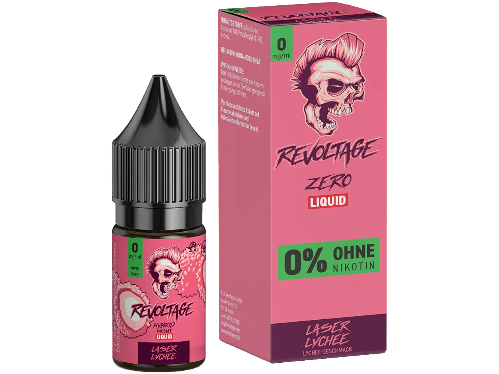 Revoltage Laser Lychee 10ml Nikotinsalz-Liquid – pinke Flasche mit Verpackung, 0% ohne Nikotin