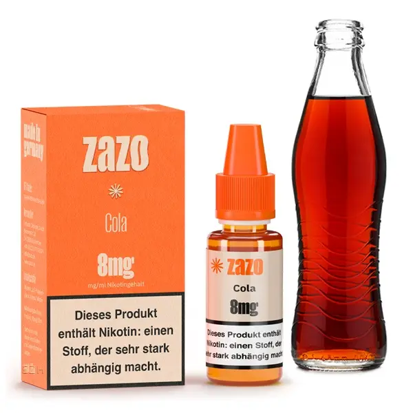 ZAZO Classics Cola 10ml Liquid 8mg – Packung und Flasche mit Cola-Flasche, orange, Nikotinstärke 8mg