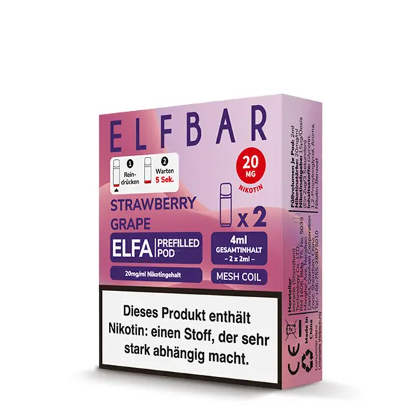 2x Elfbar Elfa Prefilled Pod - Strawberry Grape 20mg/ml