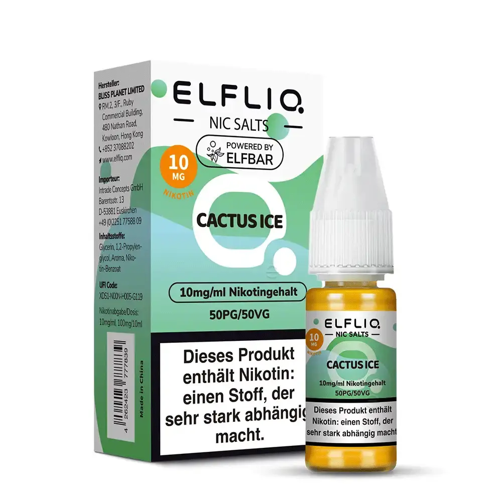 Elfliq Cactus Ice 10ml Nikotinsalz-Liquid von Elfbar, grüne Flasche mit 10mg Nikotingehalt
