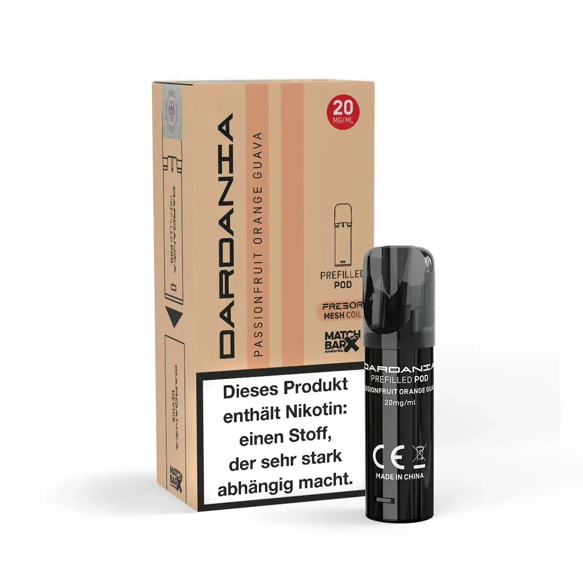 Dardania Prefilled Pod Passionfruit Orange Guava – braun-orange Verpackung mit Pod, 20 mg