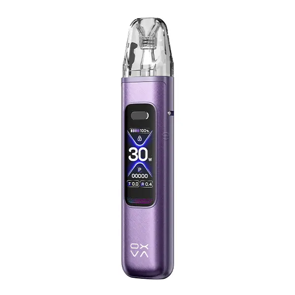 Oxva Xlim Pro 3 Kit in Lila mit transparentem Pod und Farbdisplay, Frontansicht