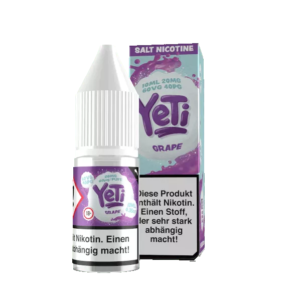 Yeti Grape Nikotinsalz-Liquid – 10ml Flasche mit lila Verpackung, Salt-Nicotine-Aufdruck