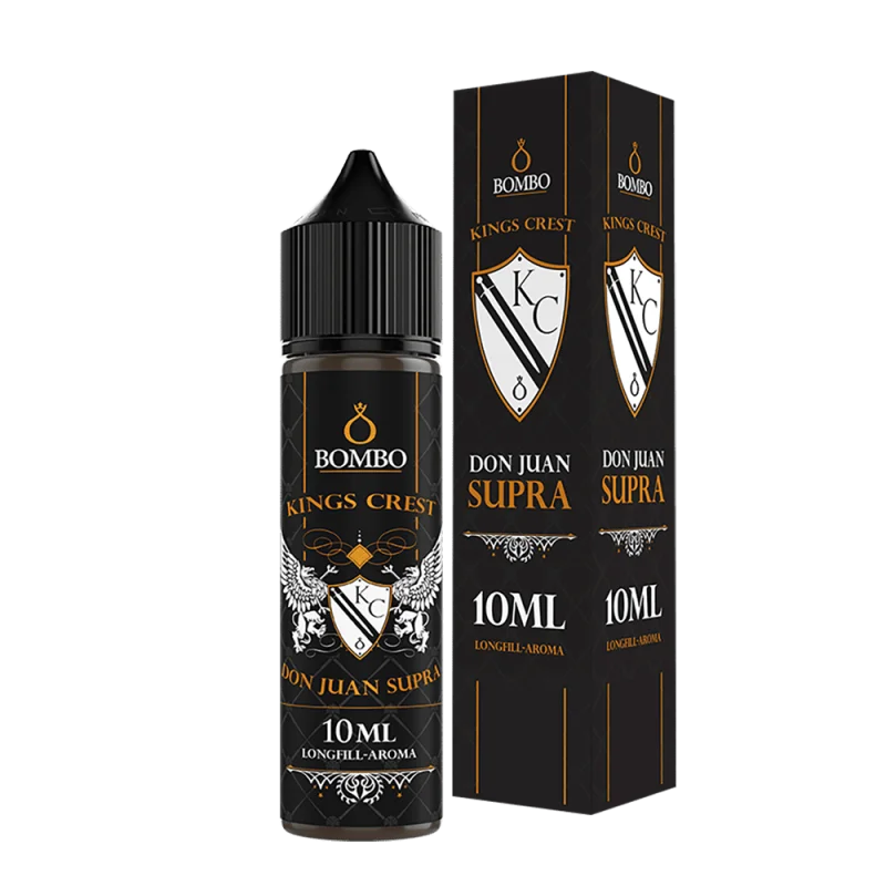 Kings Crest Don Juan Supra Longfill 10ml Flasche mit schwarzer Verpackungsbox, elegantes Etikett