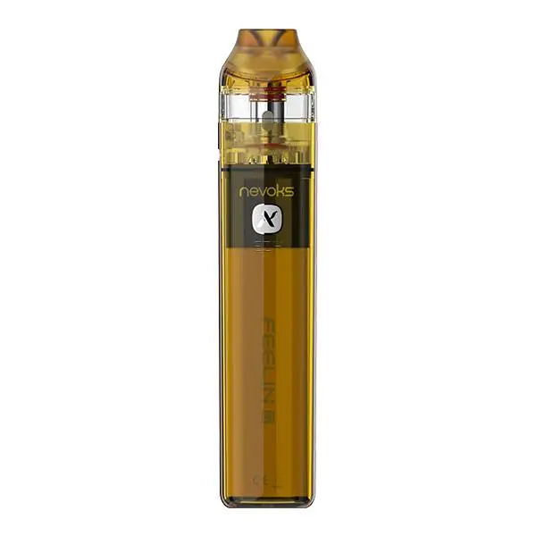 Nevoks Feelin C1 Pod Kit E-Zigarette in Amber-Gold, schlanker Stabakku mit klarem Pod, Frontansicht