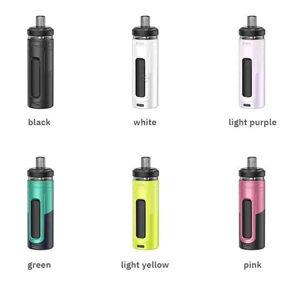 Innokin Zyon Pod Kit in sechs Farben: Schwarz, Weiß, Lila, Grün, Gelb und Pink – Übersicht