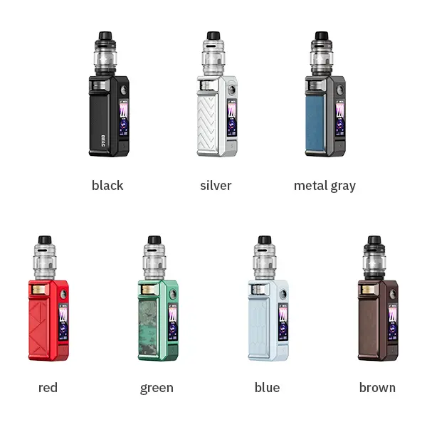 VooPoo Drag 6 Kit Farbübersicht: schwarz, silber, metallgrau, rot, grün, blau, braun