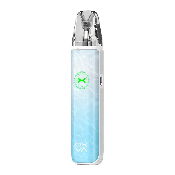 Oxva Xlim Go 2 Pod Kit in Hellblau-Weiß, schlankes Pod-System mit transparentem Pod, Frontansicht