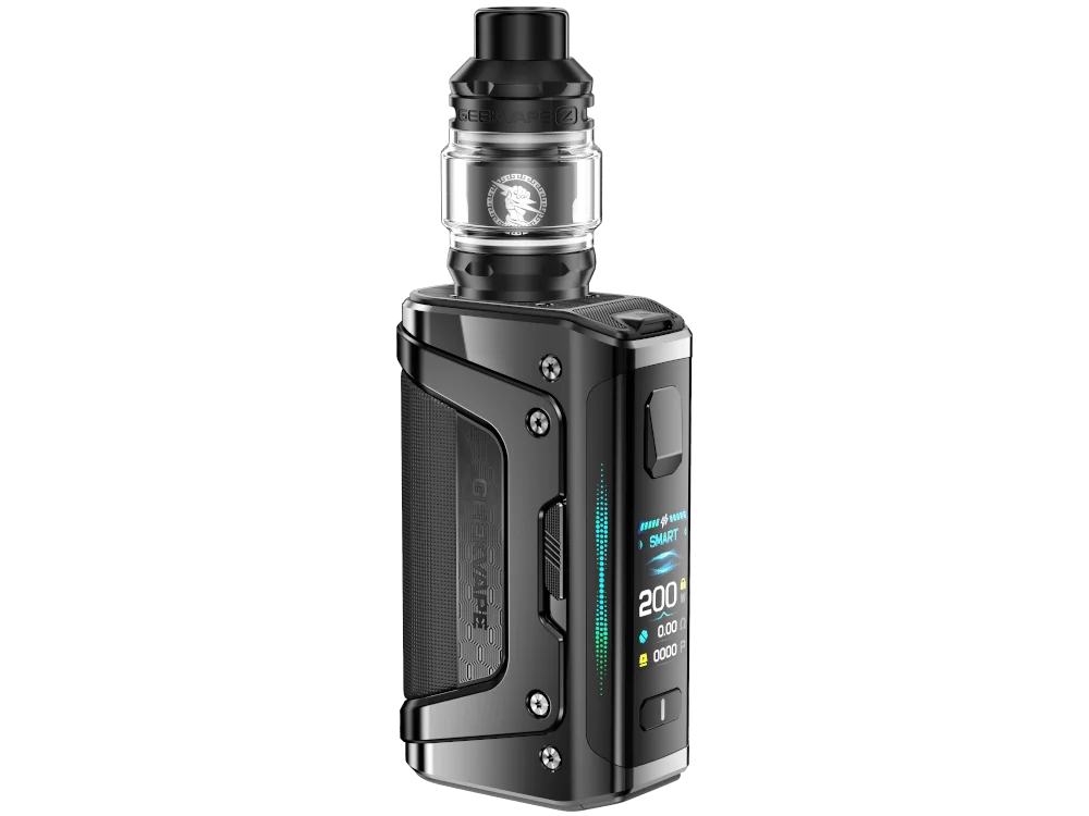 GeekVape Aegis Legend 5 Kit in Schwarz – Box-Mod mit aufgesetztem Tank, Frontansicht