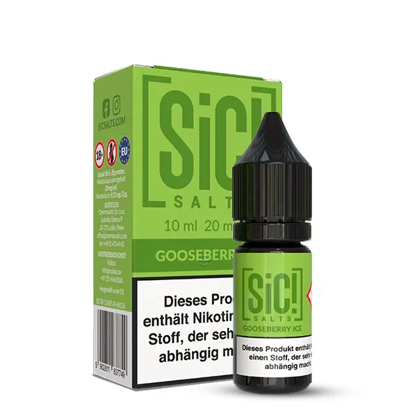 SiC! Salts Gooseberry Ice 10ml Nikotinsalz-Liquid Flasche mit grüner Verpackungsbox