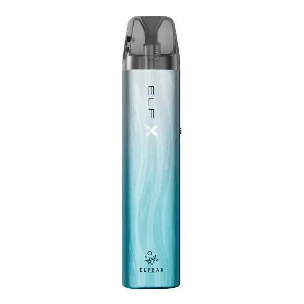 Elfbar ELFX Refillable Kit in Türkis-Blau mit Verlauf, schlankes Pod-System seitliche Ansicht
