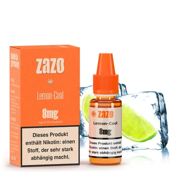 ZAZO Classics Lemon-Cool 10ml Liquid 6mg – orange Faltschachtel und Flasche mit Limette und Eiswürfel-Motiv