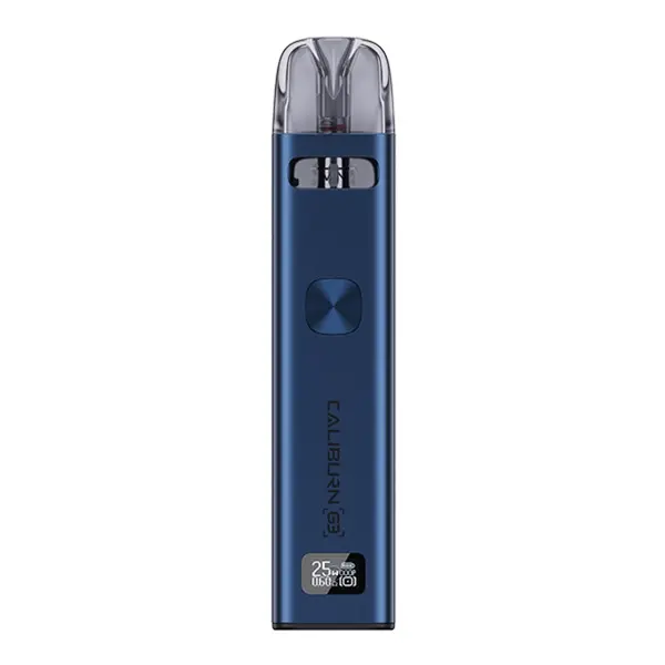 Uwell Caliburn G3 Pod Kit E-Zigarette in Dunkelblau, schlanker Akkuträger mit aufgestecktem Pod, Vorderansicht