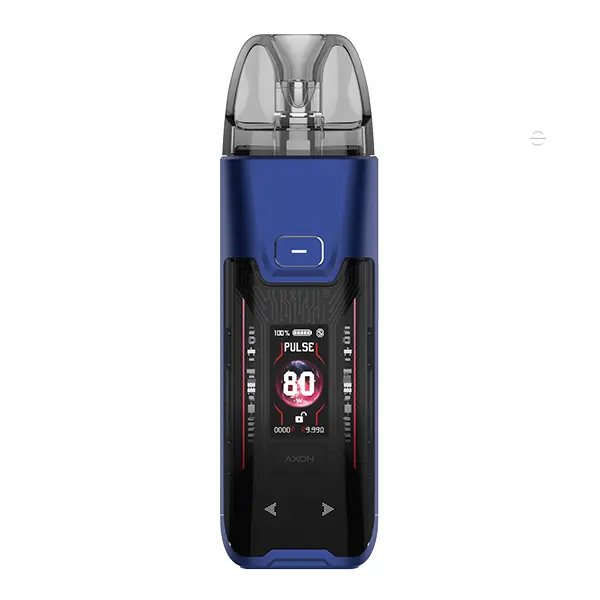 Vaporesso Luxe XR Max 2 Pod Kit in Blau, Frontansicht mit farbigem Display und transparentem Pod
