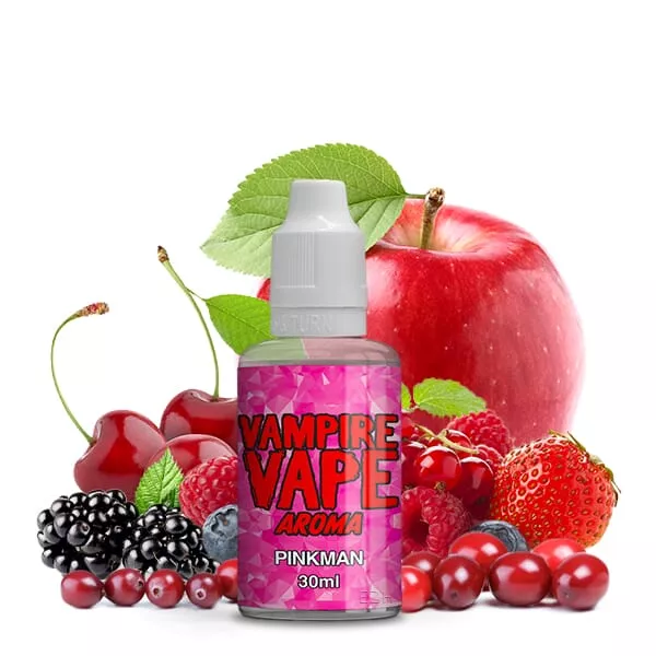 Vampire Vape Pinkman 30ml Aroma – Flasche zwischen roten Früchten wie Kirschen, Brombeeren, Erdbeeren und Apfel