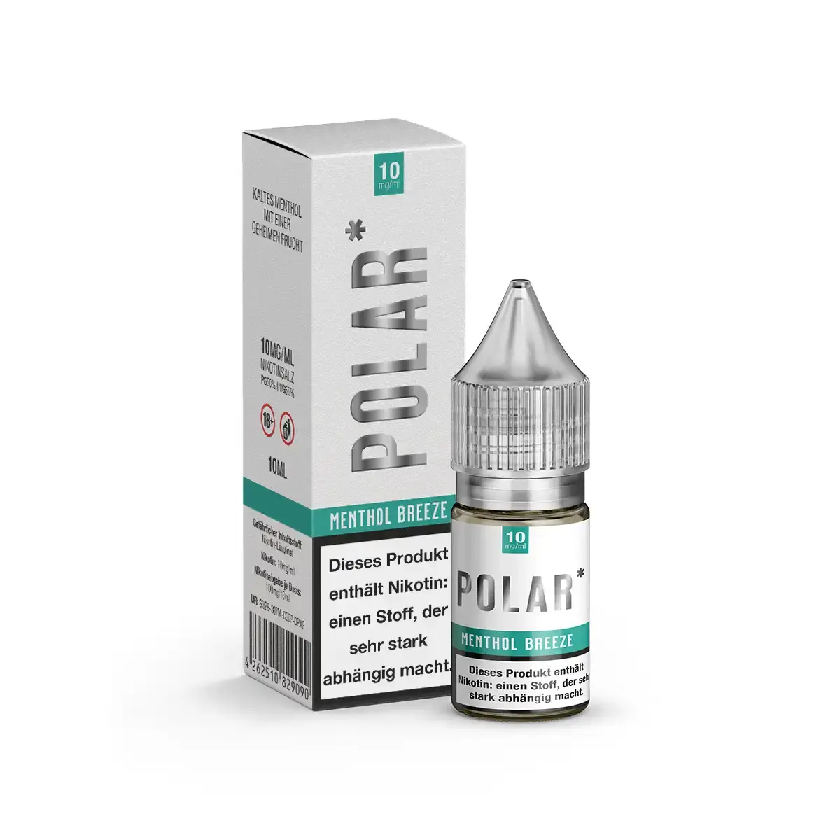 Polar Menthol Breeze Nikotinsalz-Liquid 10ml Flasche mit Schachtel, grün-weißes Design