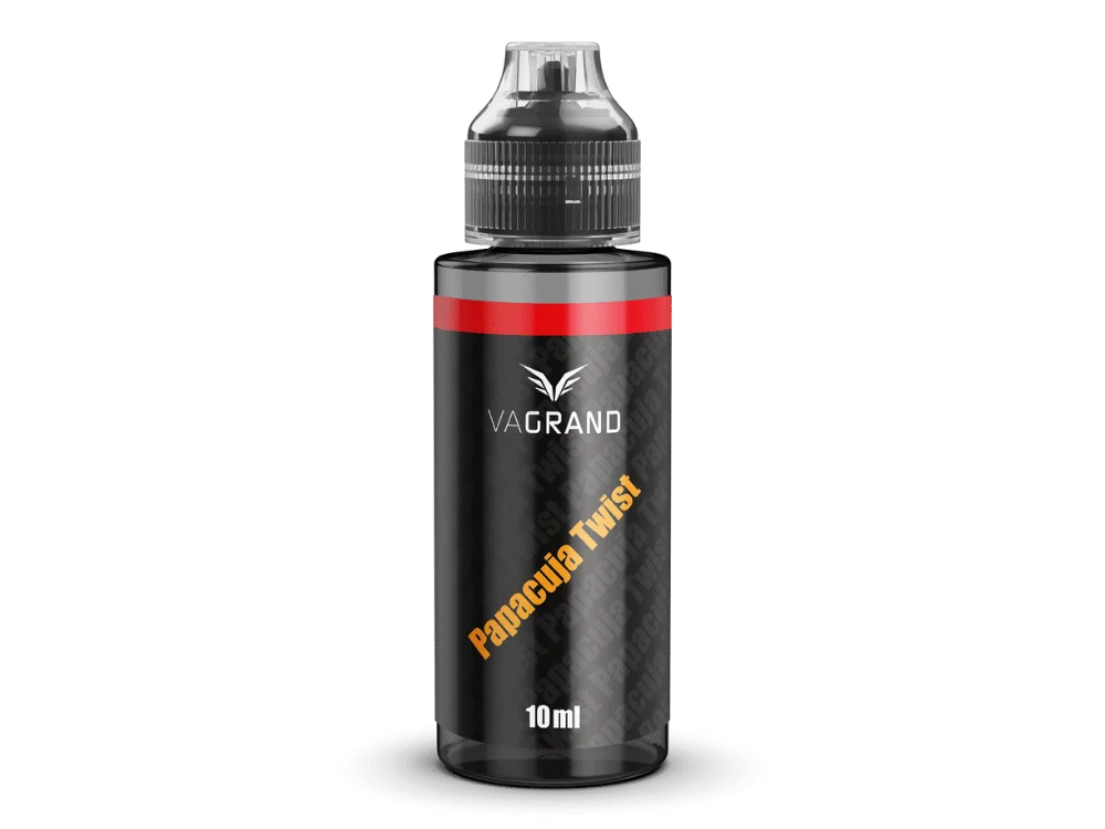 Vagrand Papacuja Twist Longfill Aroma 10 ml in schwarzer Flasche mit orangefarbenem Etikett