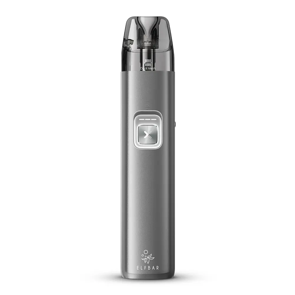 Elfbar ELFX 2 Refillable Kit in Silber-Grau, schlankes Pod-System mit transparentem Tank, Freisteller