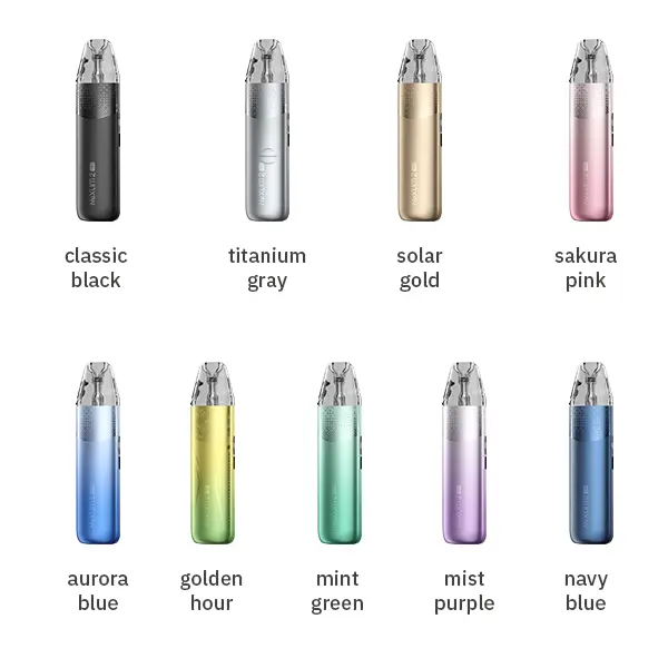 Oxva NeXlim 2 Mini Pod Kit – Farbübersicht mit 8 Varianten: Schwarz, Grau, Gold, Rosa, Blau, Goldenstunde, Mint, Navy