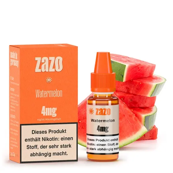 ZAZO Classics Watermelon 10ml Liquid 4mg – orangefarbene Verpackung mit Flakon und Wassermelonen-Motiv
