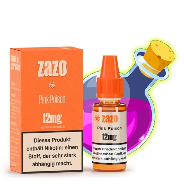 ZAZO Classics Pink Poison 10ml Liquid 12mg – Packung und Flasche mit Giftfläschchen-Motiv