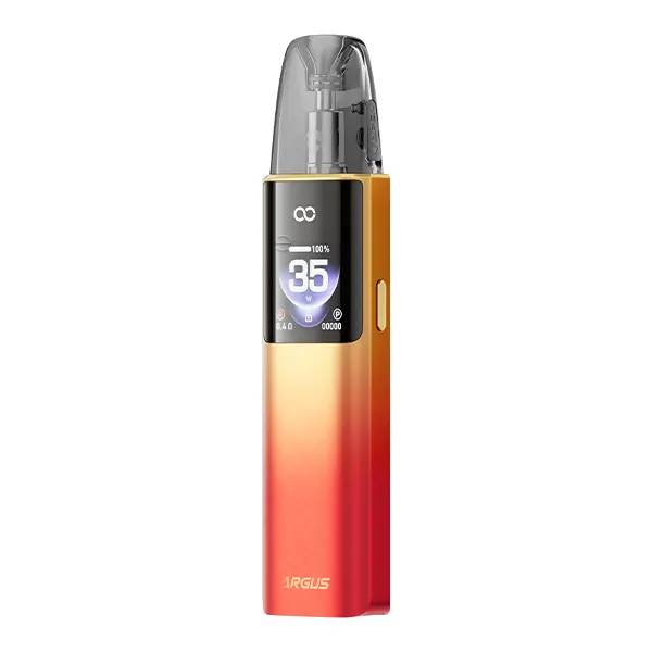 VooPoo Argus G4 Pod Kit in Rot-Orange-Verlauf mit Display, Frontalansicht