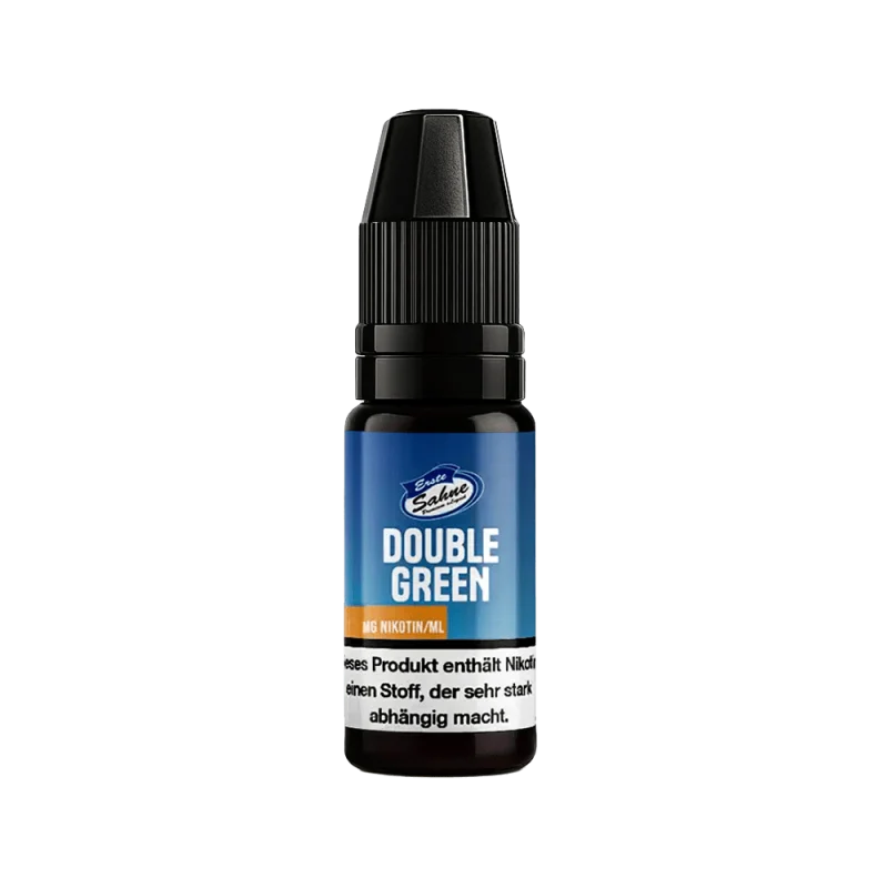 Erste Sahne Double Green 10ml Liquid – blaue Flasche mit orangem Etikett, Vorderansicht