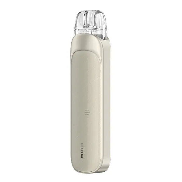 Aspire Pixo Pod Kit in Hellbeige – kompaktes Pod-System, Seitenansicht mit transparentem Pod
