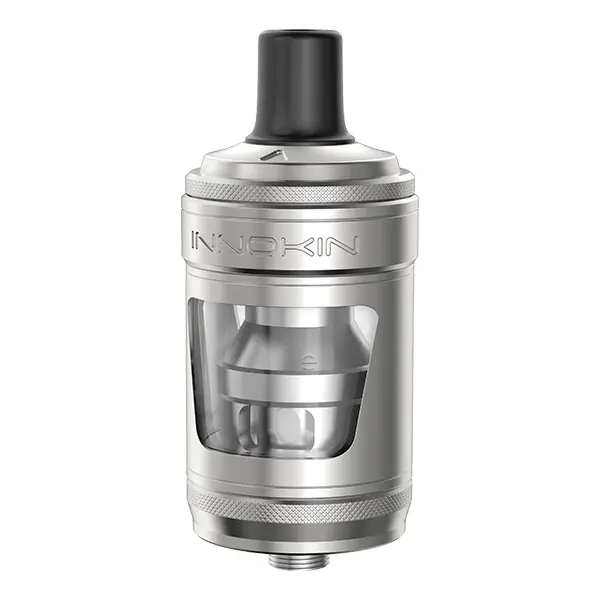 Innokin Zenith 2 Pro Tank Verdampfer in Silber/Edelstahl, Frontansicht mit transparentem Tank