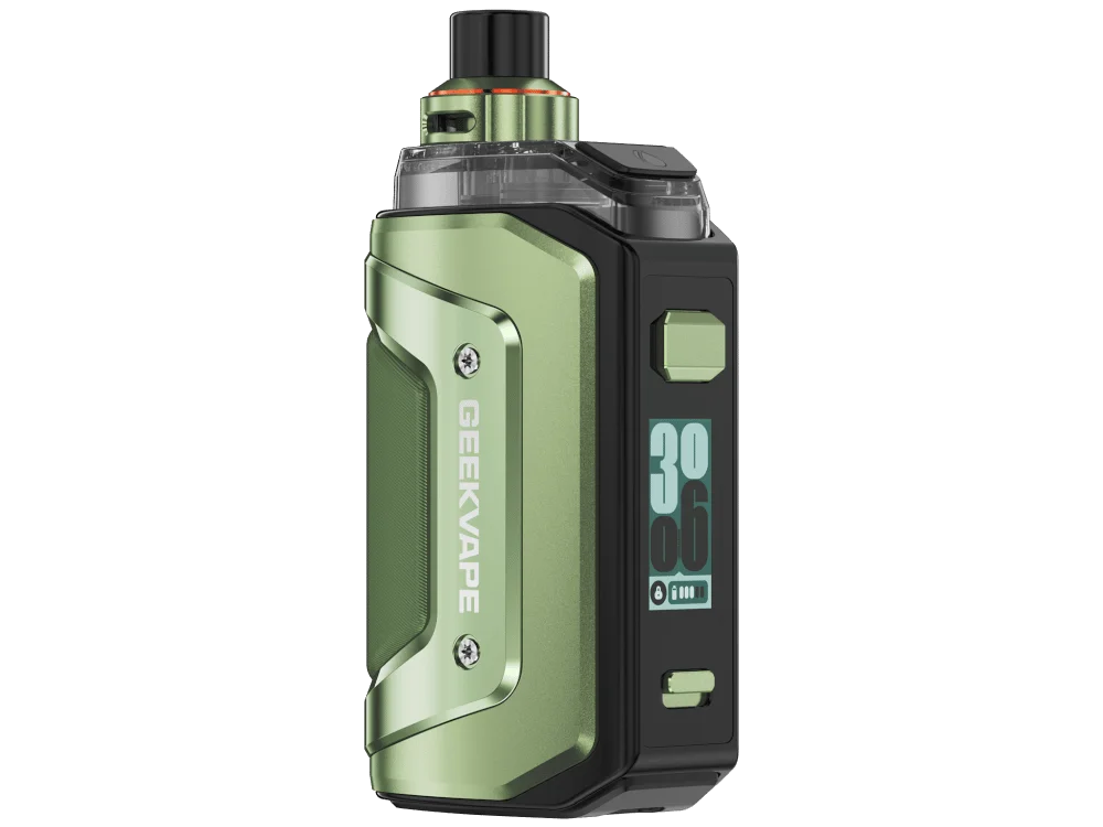 GeekVape Aegis Hero 5 Pod-Kit in Olivgrün mit Farbdisplay, Frontansicht