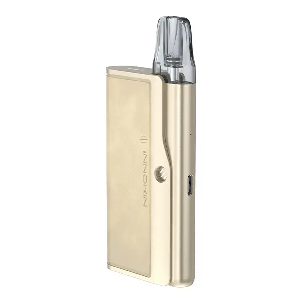 Innokin EZ Leva Combo Kit in Champagner-Gold, kompaktes Pod-System mit eingestecktem Pod, Seitenansicht