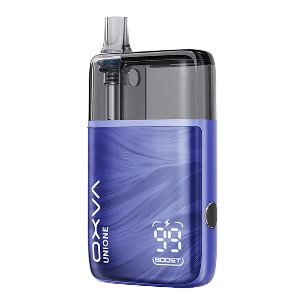 Oxva Unione Pod Kit in Saphirblau mit LED-Display, frontale Produktansicht