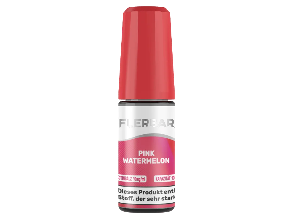 Flerbar Pink Watermelon 10ml Nikotinsalz-Liquid – pinke Flasche mit rotem Schraubverschluss, Frontansicht