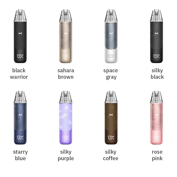 Oxva NeXlim Go Pod Kit in 8 Farben: Black Warrior, Sahara Brown, Space Gray, Silky Black, Starry Blue, Silky Purple, Silky Coffee, Rose Pink