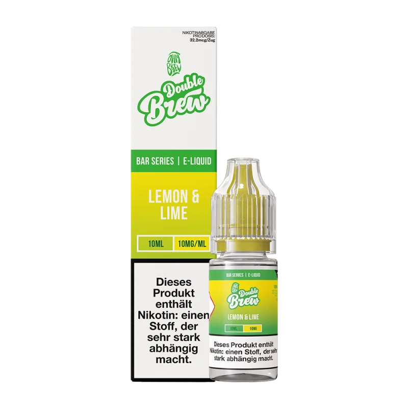 Double Brew Lemon & Lime 10ml Nikotinsalz-Liquid – grün-gelbe Flasche mit grüner Verpackung